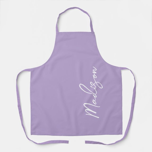 Delantal Lavanda personalizada Purple Modern Script Mujeres (Anverso)