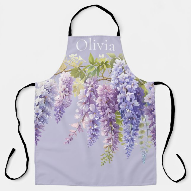 Delantal Lavanda púrpura acuarela glicinia floral lilac (Anverso)