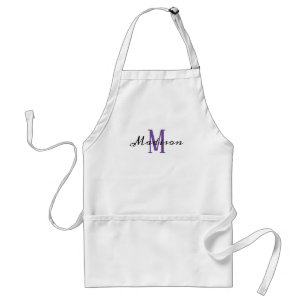 Delantal Lavender Purple Modern Script Nombre inicial Cocin