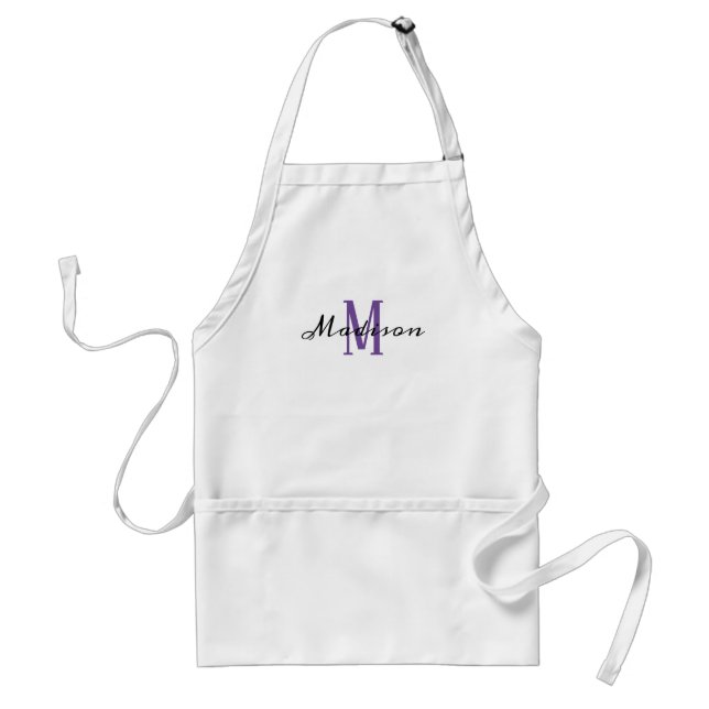 Delantal Lavender Purple Modern Script Nombre inicial Cocin (Frente)