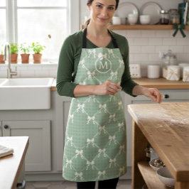 Delantal Lazos Coquette Gingham Monograma Crema Verde Salvi