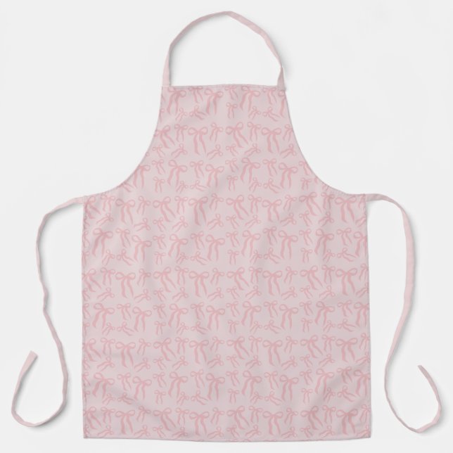 Delantal Lazos de cinta rosa boho sobre fondo rosa suave (Anverso)