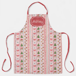 Delantal Lazos de Navidad de Santa con Rayas Rosas, Árboles