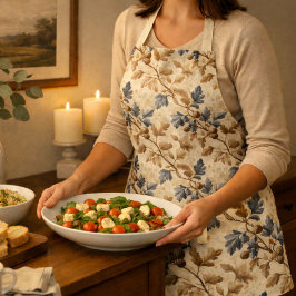 Delantal Leaf de roble vintage | Elegante azul y oro