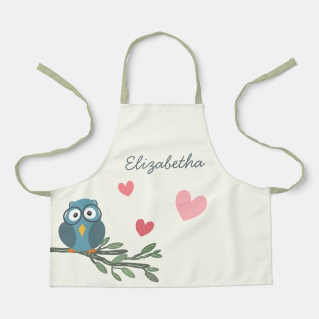 Delantal Lechuza con anteojos en un nombre personalizado de (Anverso)