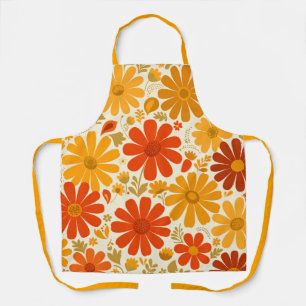 Delantal Lejano Alegre Retro Margaritas Naranja Quemada Dor