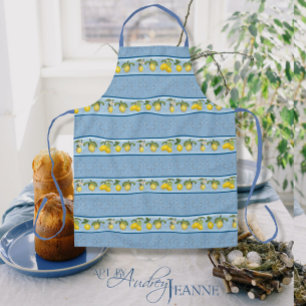 Delantal Lemon Citrus Stripe Farmhouse Blue French Country