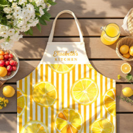 Delantal Lemon Theme Stripes Name Apron