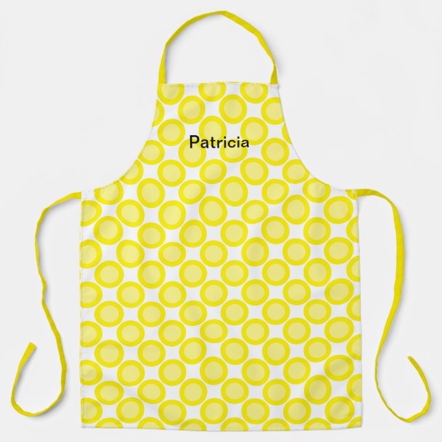 Delantal Lemon Yellow Polka Dots White Custom Name Guay (Anverso)
