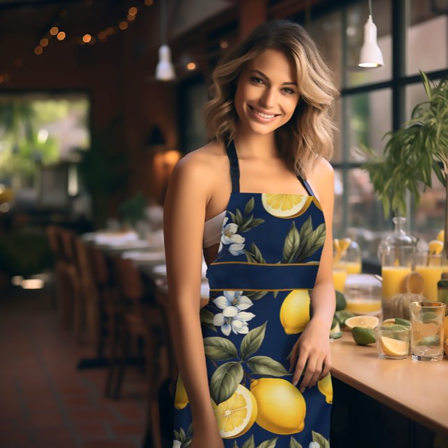 Delantal Lemones y flores mediterráneos de la marina (Subido por el creador)