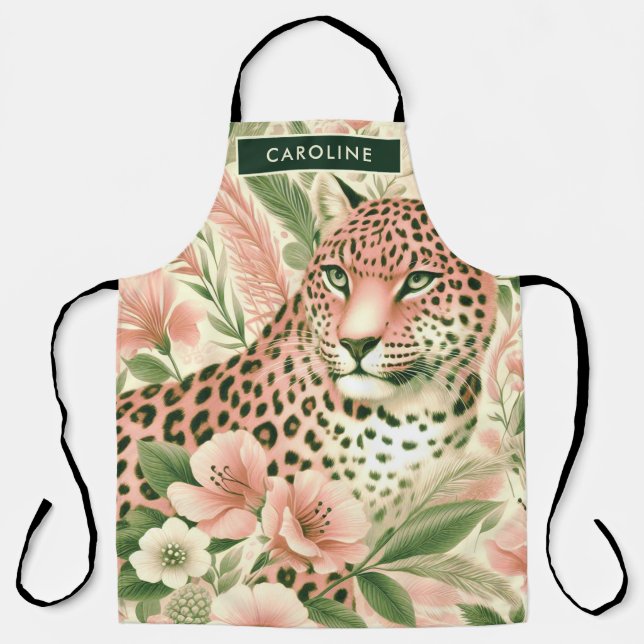 Delantal Leopardo de la selva floral vintage (Anverso)