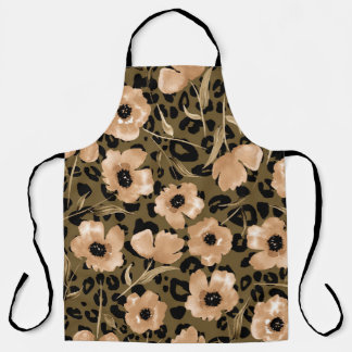Delantal Leopardo floral acuarela: patrón infinito