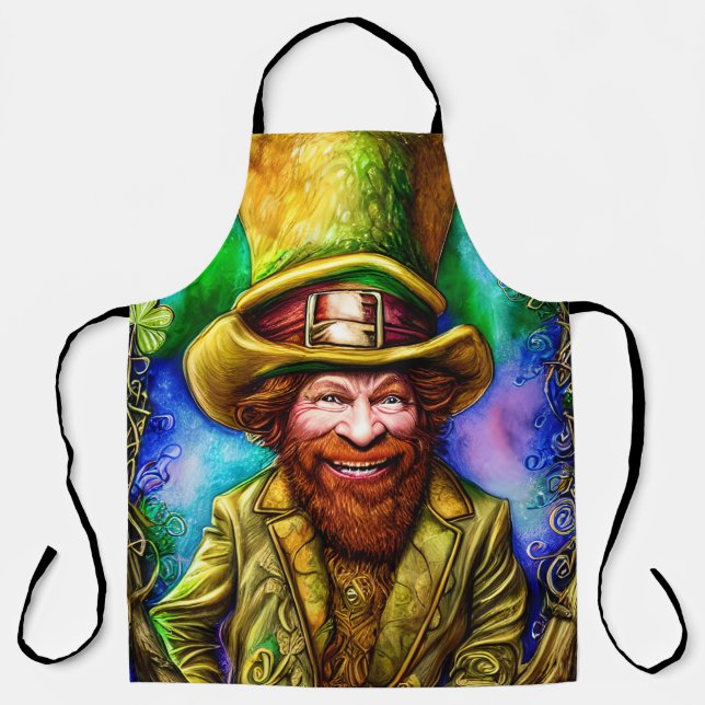 Delantal Leprechaun verde travieso con Clover (Anverso)