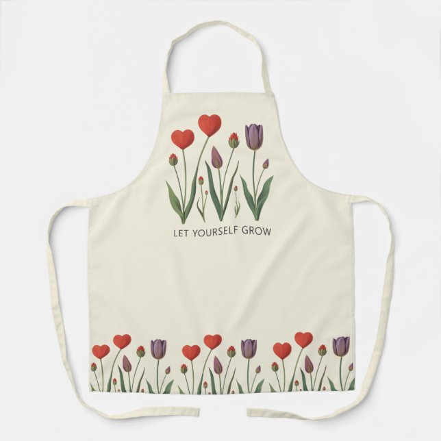 Delantal Let Yourself Grow Floral Heart Tulips Art (Anverso)