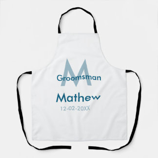 Delantal Letra azul marino groomsman fecha masculina por
