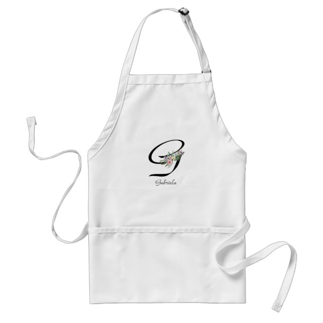Delantal Letra floral monograma G Retirement Apron (Frente)
