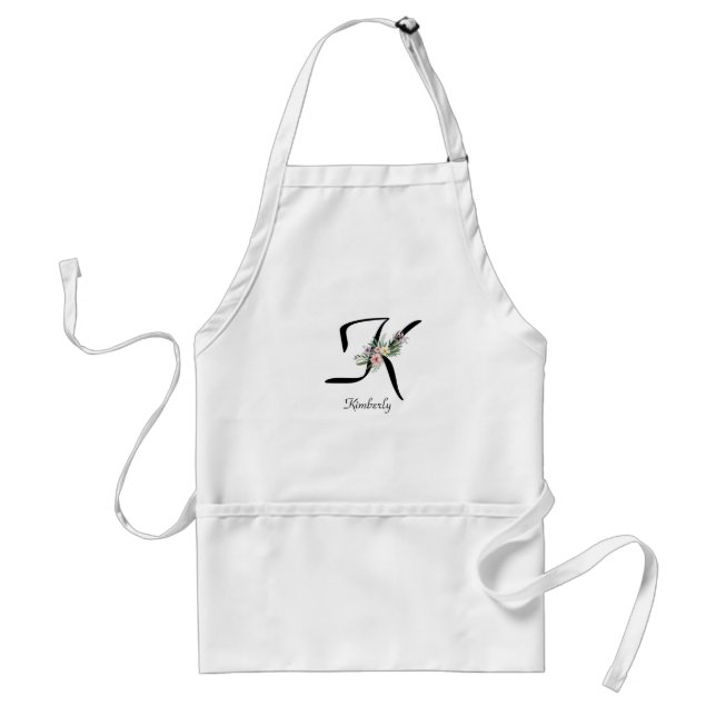 Delantal Letra floral monograma K Retirement Apron (Frente)