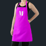 Delantal Letra inicial del personalizado de neón magenta mo<br><div class="desc">Moderno monograma neón magenta rosa personalizado personalizada carta inicial cocina Apron. Personalizable de texto blanco,  neón magenta color de fondo liso y sólido rosa.</div>