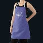 Delantal Letra monograma personalizada/nombre Apron periwin<br><div class="desc">Personalice este moderno delantal periwinkle con un nombre en blanco y un texto inicial en gris. Un gran regalo para el cocinero o panadero en tu vida.</div>
