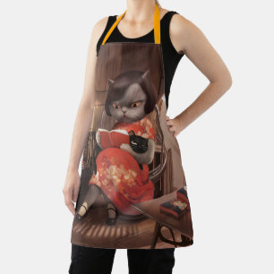 Delantal Leyendo gato en Cheongsam