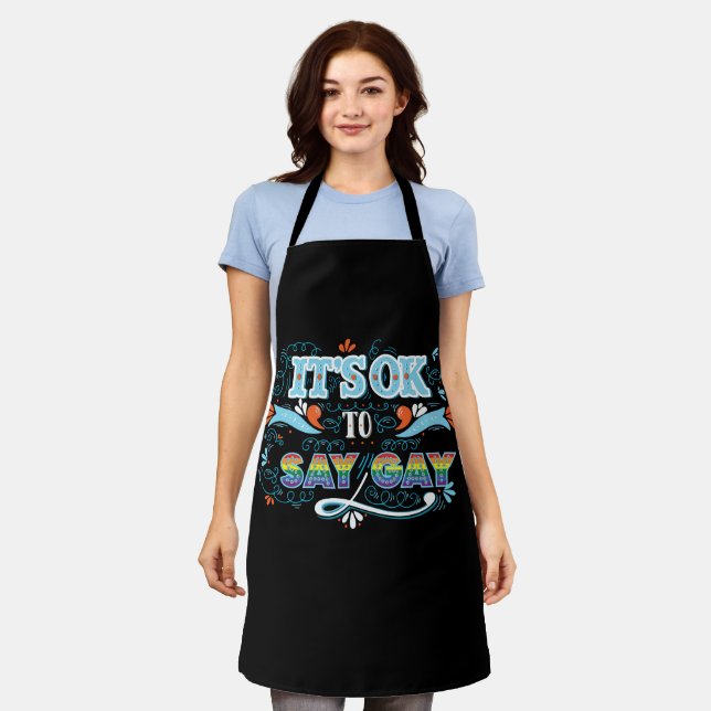 Delantal LGBTQ | Está bien decir Gay | Orgullo | Arcoiris (Gastado)