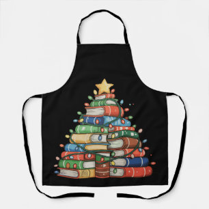 Delantal Libro Árbol de Navidad enciende lectura biblioteca