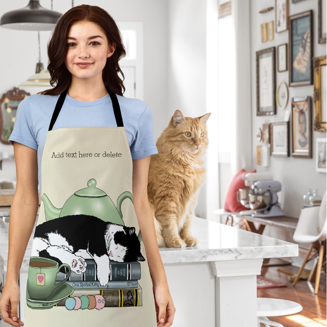 Delantal Libros Acogedores Gato Esmoquin Té Tetera Verde Li (Subido por el creador)