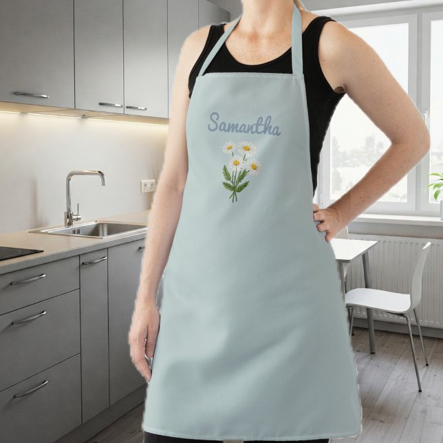 Delantal ligth blue Apron for Women with Daisies (Subido por el creador)