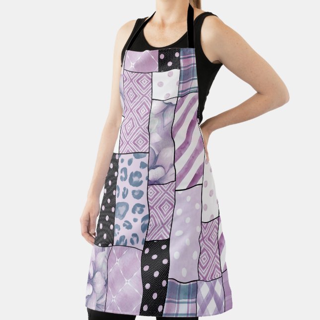 Delantal Lilac Patchwork Boho Kitchen Apron (in situ)