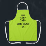 Delantal Lime green bib apron con personalizado mantener el<br><div class="desc">Lime verde delantal con personalizado gracioso mantener el texto tranquilo. Haz que te quedes en calma y lleves a la cocina o a la zona de barbacoa para hombres y mujeres. Plantilla de tipografía de época con silueta de corona. Parones de cocina personalizados de cualquier color. Plantilla de moda con...</div>
