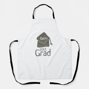 Delantal Límite de graduación plateado purpurina añadir nom