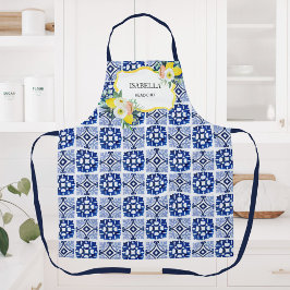 Delantal Limon Cítrico Azul Marino Italiano Mediterráneo