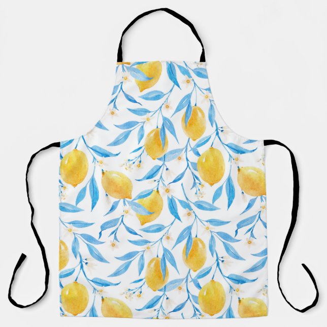 Delantal Limones acuarelas: patrón dibujado a mano. (Anverso)