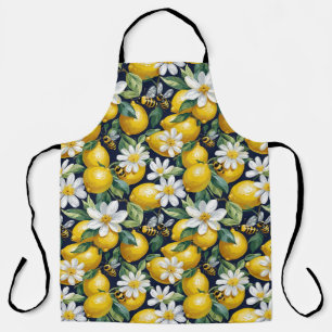 Delantal Limones Amarillos Frescos Con Abejas Atareadas y F