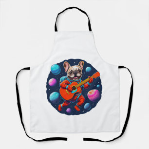 Delantal Lindo astronauta de Bulldog Francés tocando Guitar