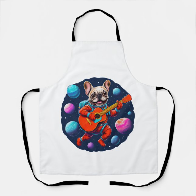 Delantal Lindo astronauta de Bulldog Francés tocando Guitar (Anverso)