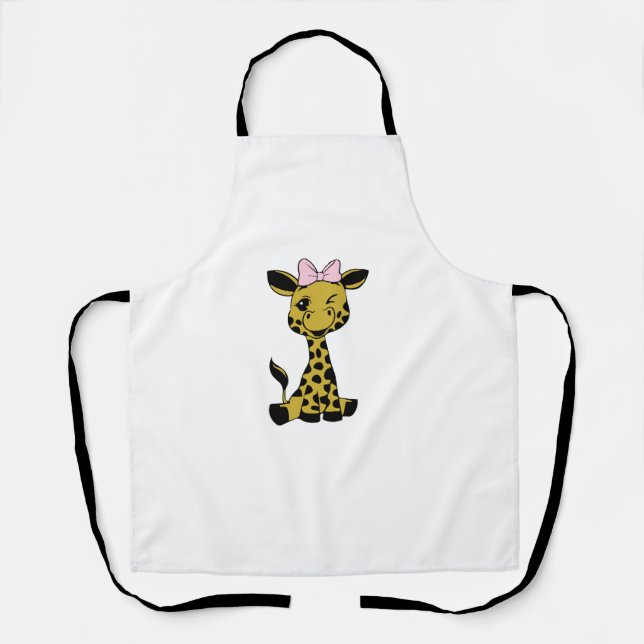 Delantal lindo bebé Giraffe con arco rosa (Anverso)