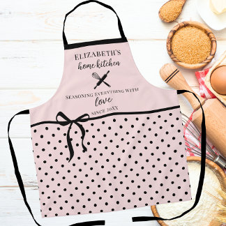 Delantal Lindo Chic Femenino Rosa Sonrosado y Lunares Negro