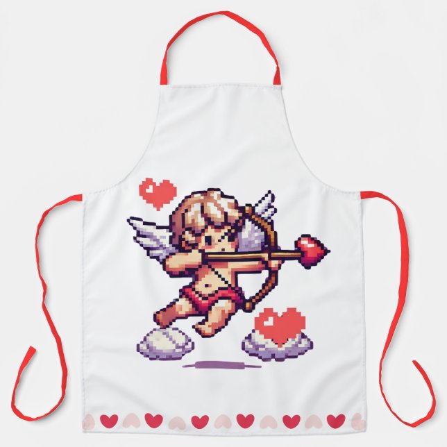 Delantal Lindo Cupido de San Valentín de 8 bits (Anverso)
