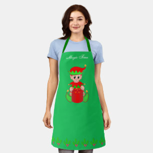 Delantal Lindo elfo ayudante de Navidad en verde