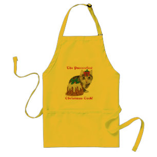 Delantal lindo gatito grisáceo lamiendo navidades de pata