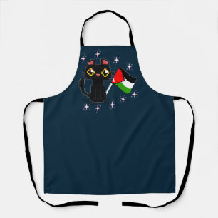 Delantal lindo gato negro sostiene la bandera de Palestina