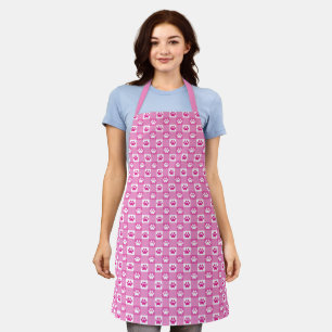 Delantal Lindo Gingham Rosa con Patrón de Huellas de Patas