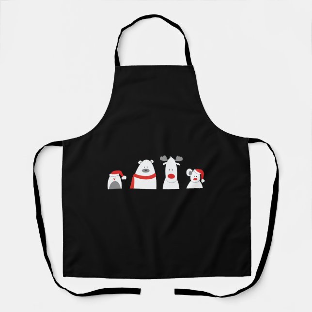Delantal lindos animales de navidad blanco y rojo (Anverso)