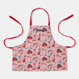 Delantal lindos gatos retro patrón Navidades rosados Apron