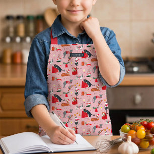 Delantal lindos gatos retro patrón Navidades rosados Apron