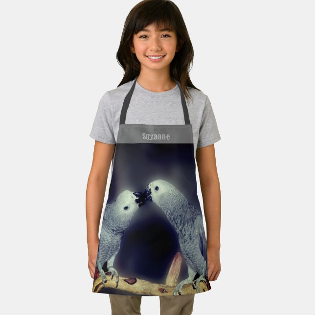 Delantal Lindos loros grises africanos besando a personalid (in situ)