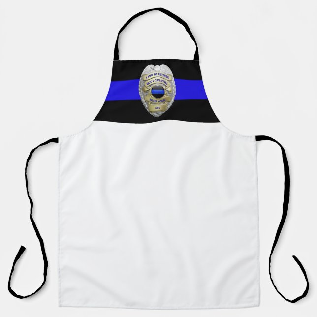 Delantal Línea Azul delgada - Policía retirado, largo Apron (Anverso)