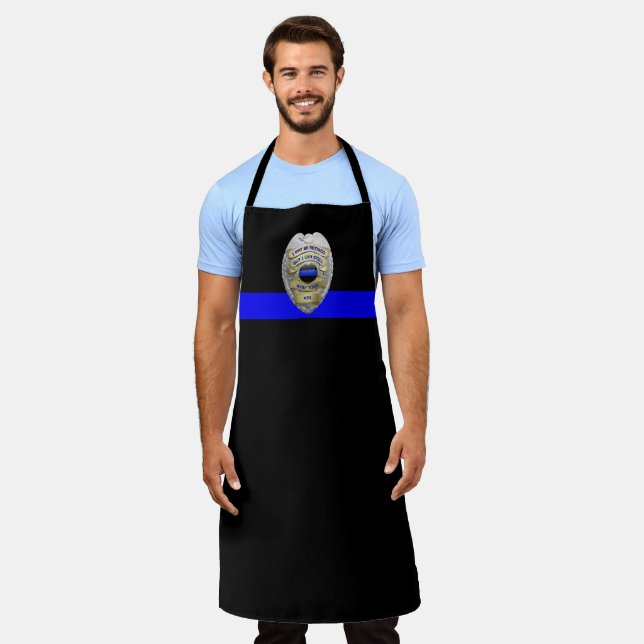 Delantal Línea Azul delgada - Policía retirado, largo Apron (Gastado)