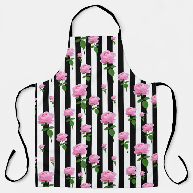 Delantal Líneas de las bandas de las flores rosadas rosadas (Anverso)